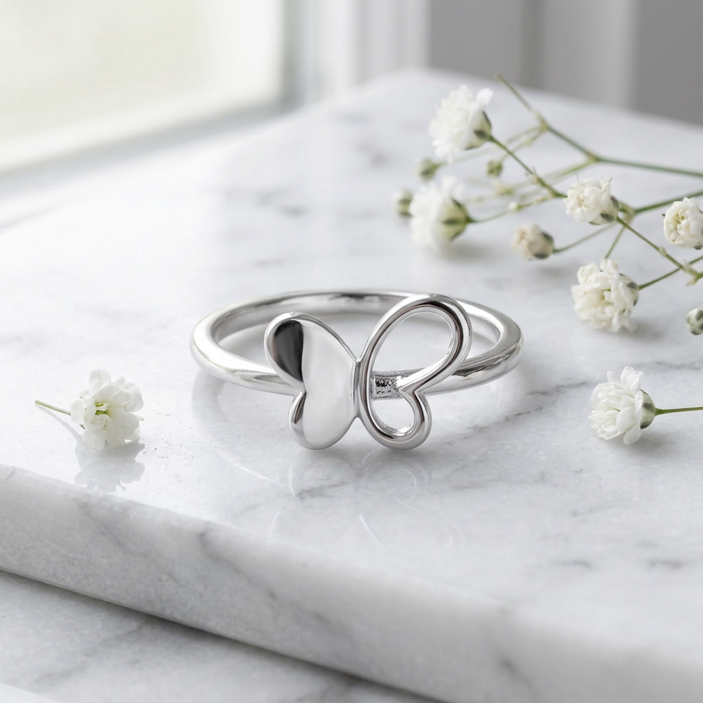 Sterling Silver 1.6mm Half Open Wing Butterfly Stacking Ring for Women life1