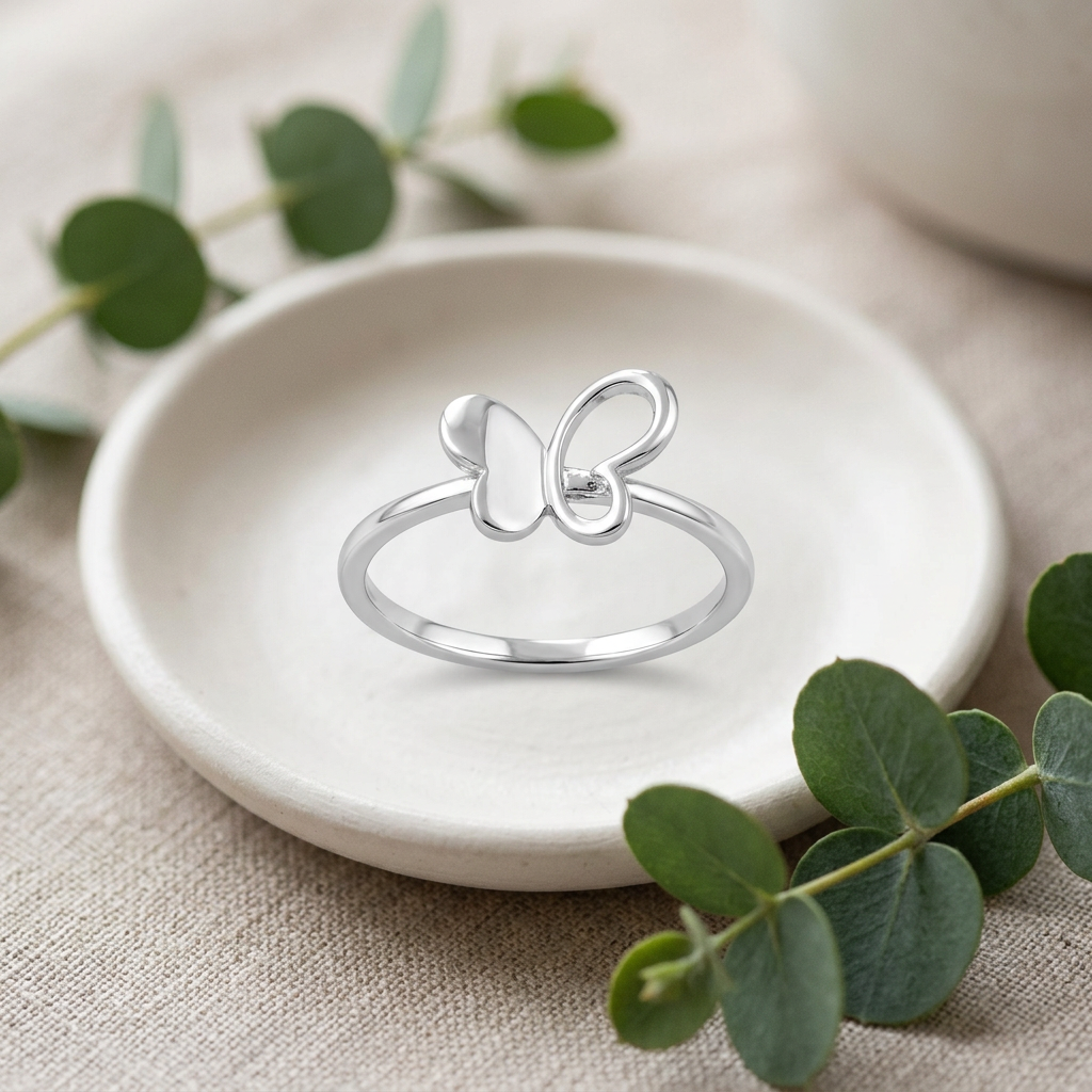 Sterling Silver 1.6mm Half Open Wing Butterfly Stacking Ring for Women life2
