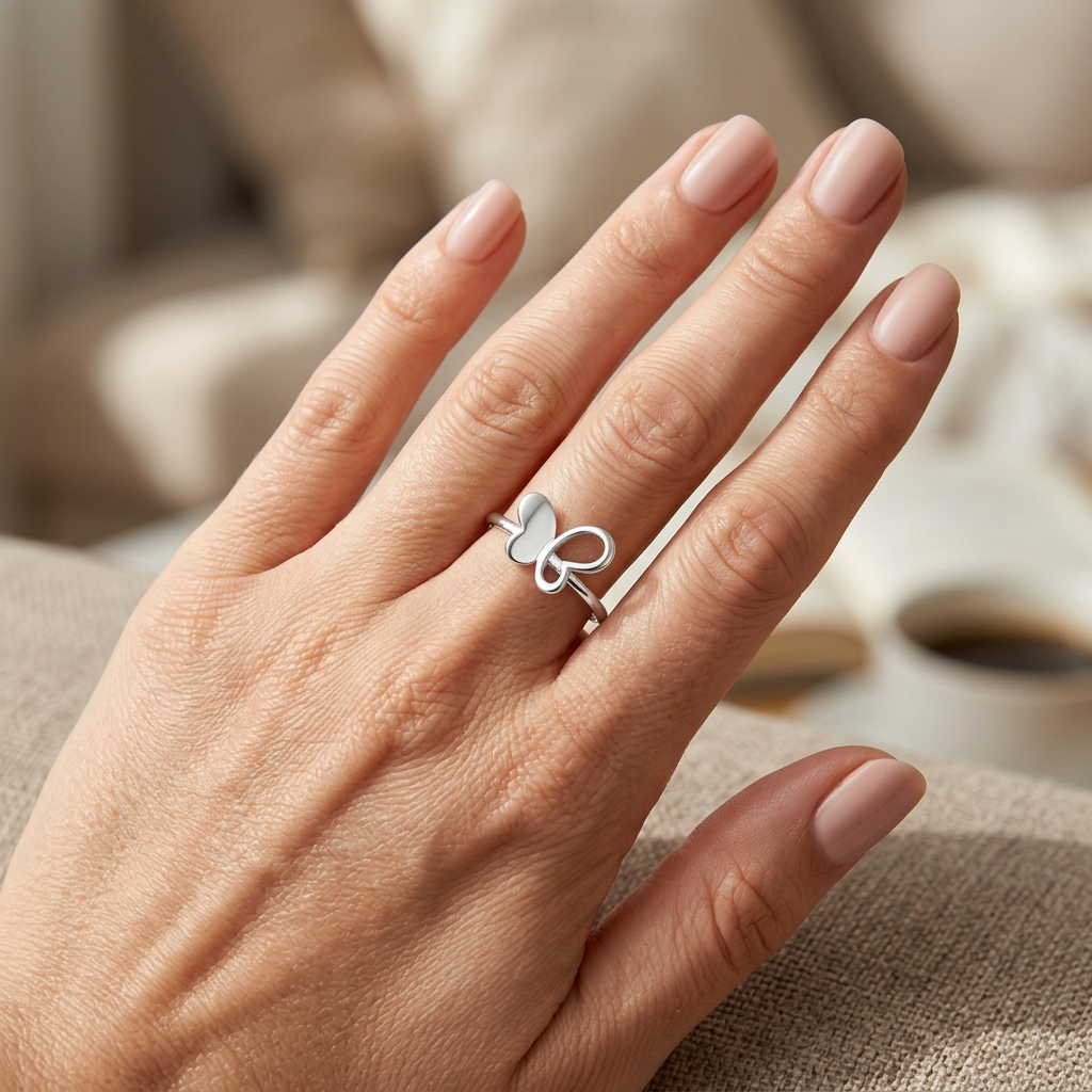 Sterling Silver 1.6mm Half Open Wing Butterfly Stacking Ring for Women model