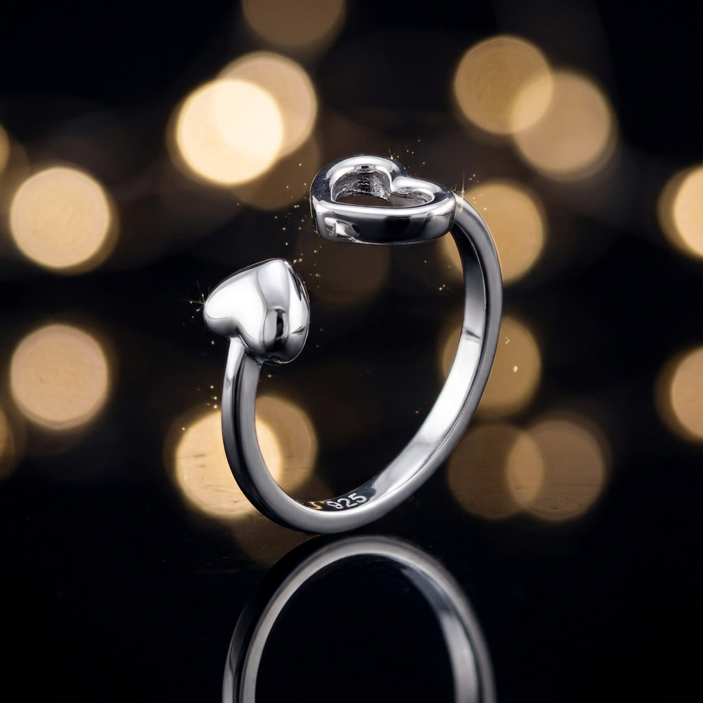 Sterling Silver 1.9mm Open Cuff Double Heart Promise Ring for Women life4