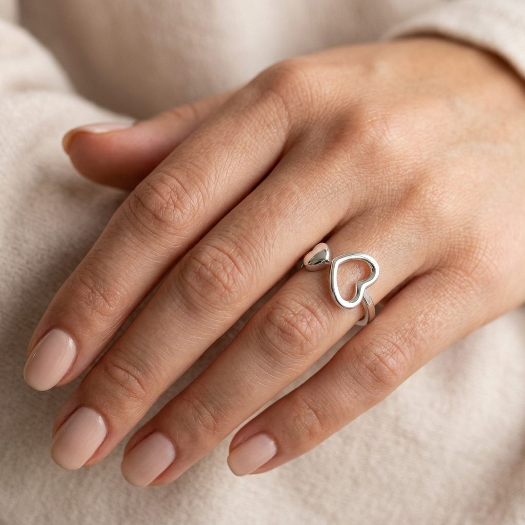 Sterling Silver 1.9mm Open Cuff Double Heart Promise Ring for Women model