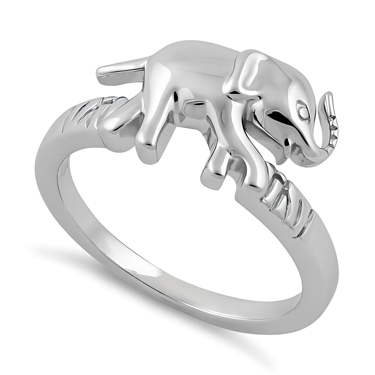 Sterling Silver Lucky Elephant Trunk Up Animal Ring for Women