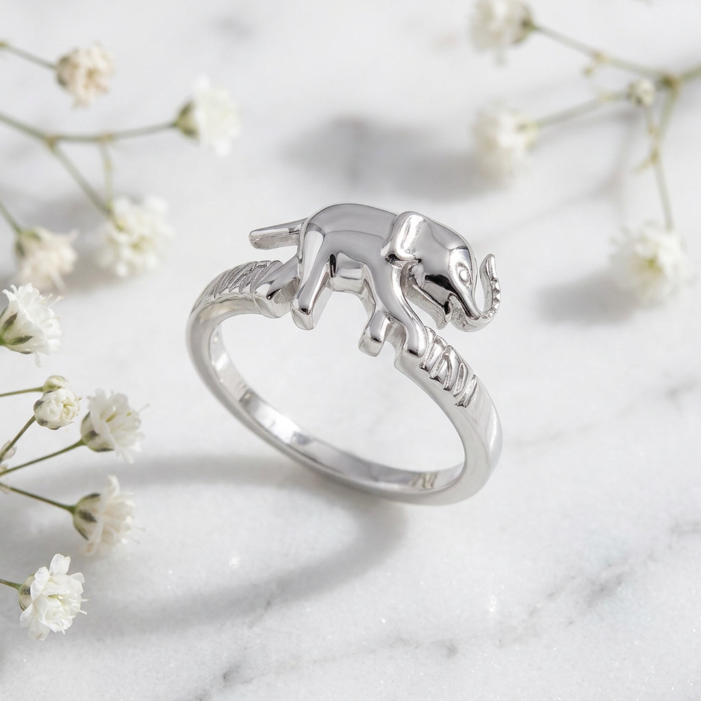 Sterling Silver Lucky Elephant Trunk Up Animal Ring for Women life1