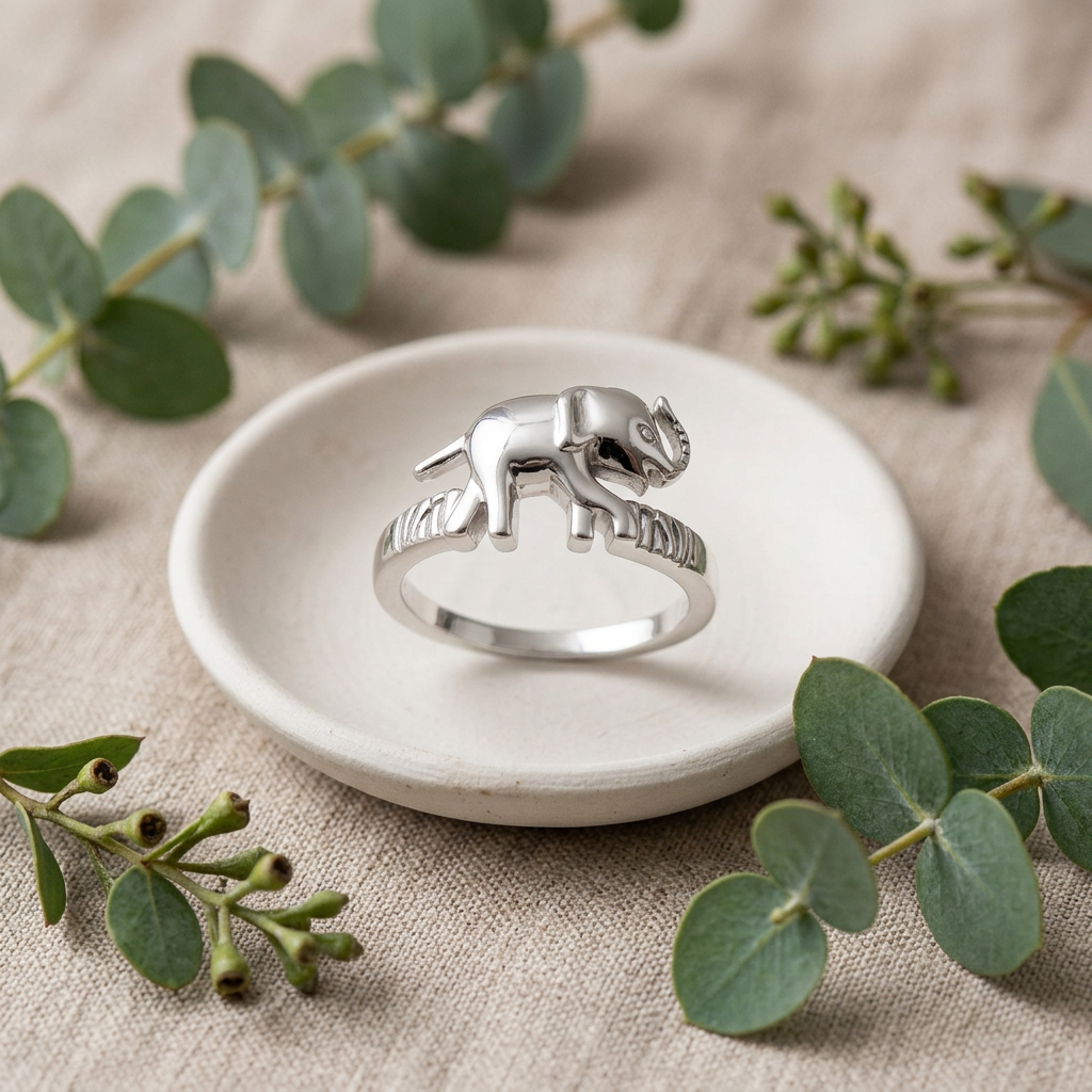 Sterling Silver Lucky Elephant Trunk Up Animal Ring for Women life2