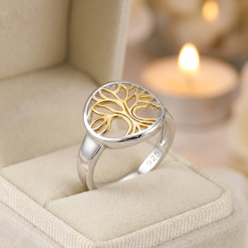 Gold Plated Sterling Silver Two Tone Tree of Life Ring for Women life3