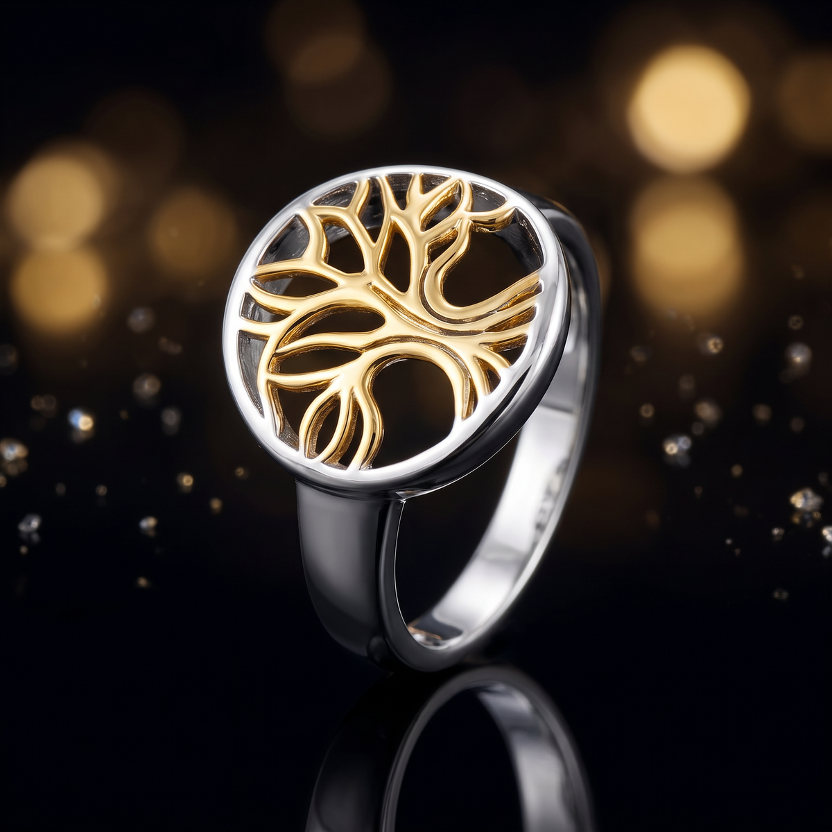 Gold Plated Sterling Silver Two Tone Tree of Life Ring for Women life4