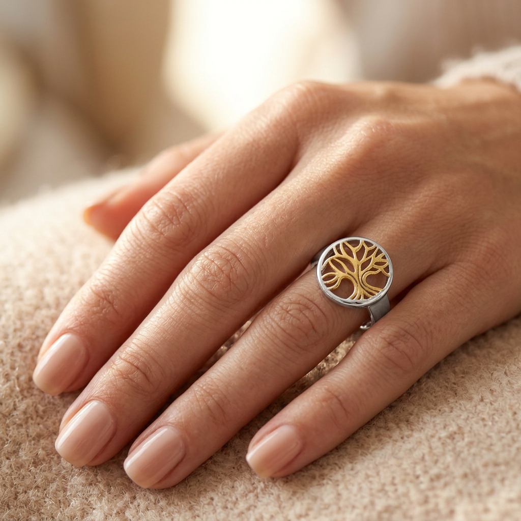 Gold Plated Sterling Silver Two Tone Tree of Life Ring for Women model