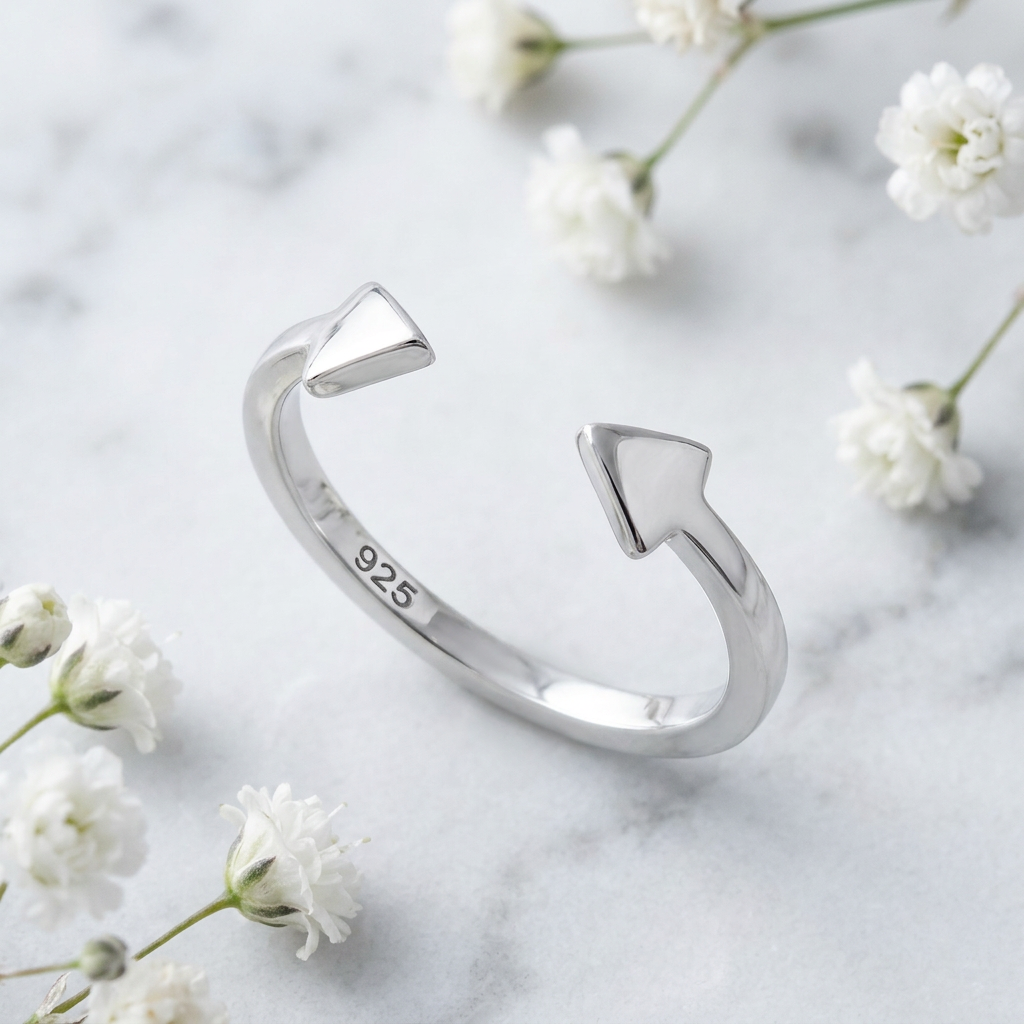 Sterling Silver 1.8mm Open Cuff Double Arrowhead Tips Stacking Ring for Women life1