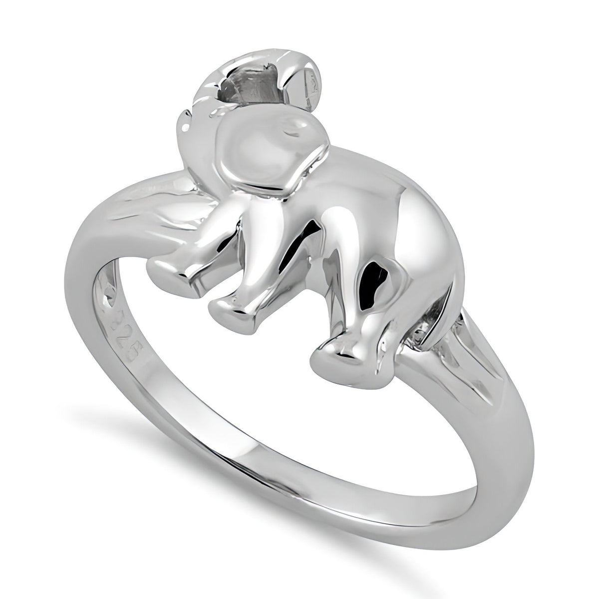 Sterling Silver Lucky Elephant with Trunk Up Animal Ring for Women