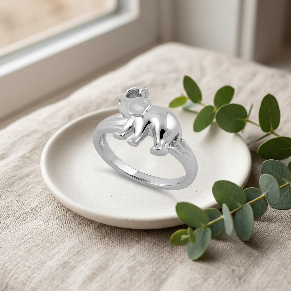 Sterling Silver Lucky Elephant with Trunk Up Animal Ring for Women life2
