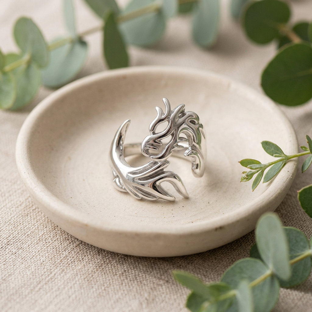 Sterling Silver 3.3mm Tribal Dragon Openwork Statement Ring for Women life2