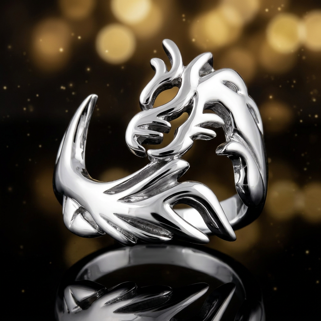 Sterling Silver 3.3mm Tribal Dragon Openwork Statement Ring for Women life4