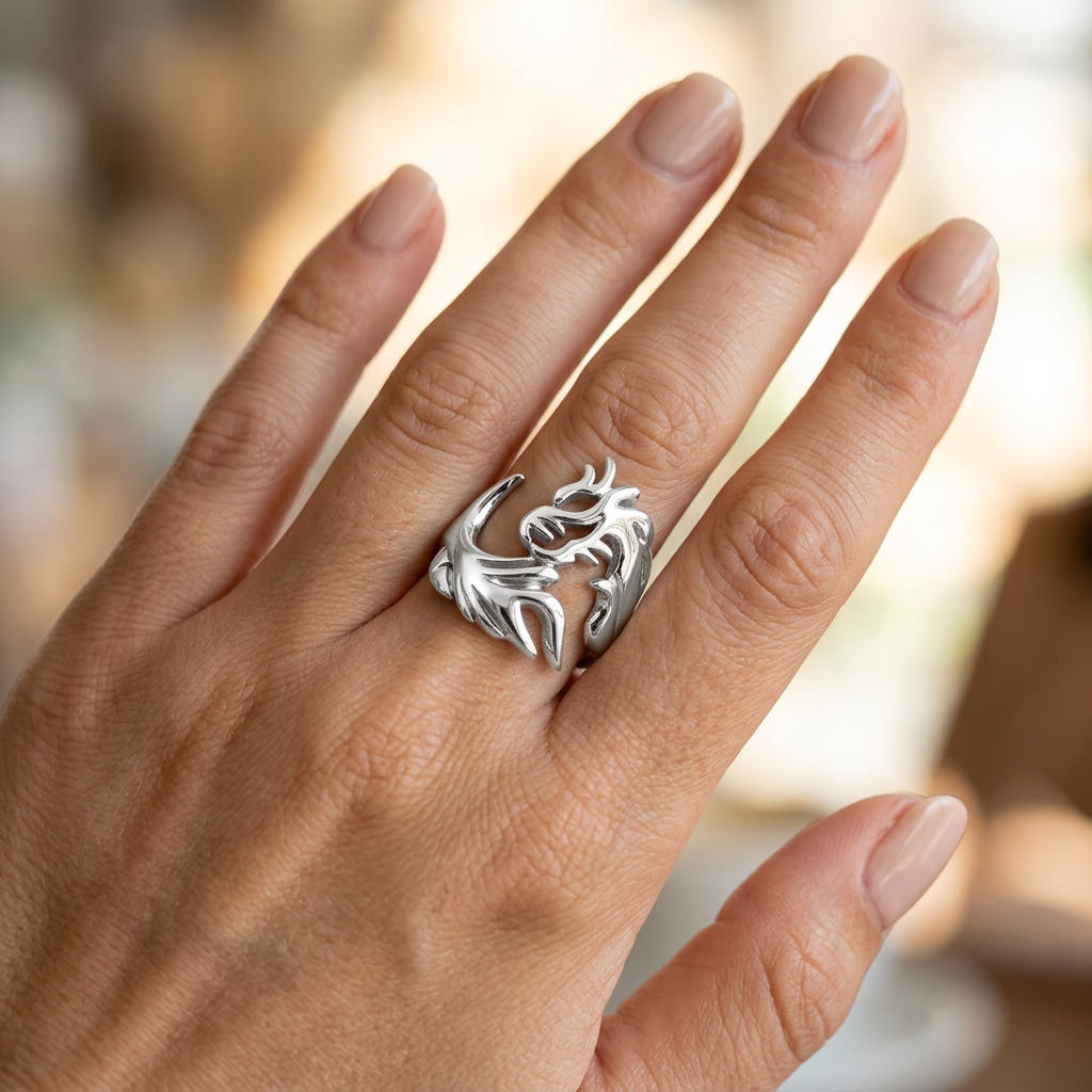 Sterling Silver 3.3mm Tribal Dragon Openwork Statement Ring for Women model