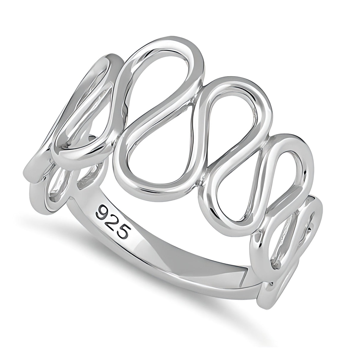 Sterling Silver 2.8mm Open Wavy Loop Ribbon Statement Ring for Women