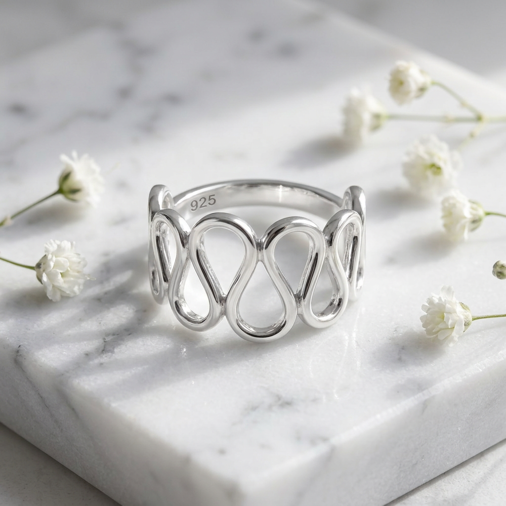 Sterling Silver 2.8mm Open Wavy Loop Ribbon Statement Ring for Women life1