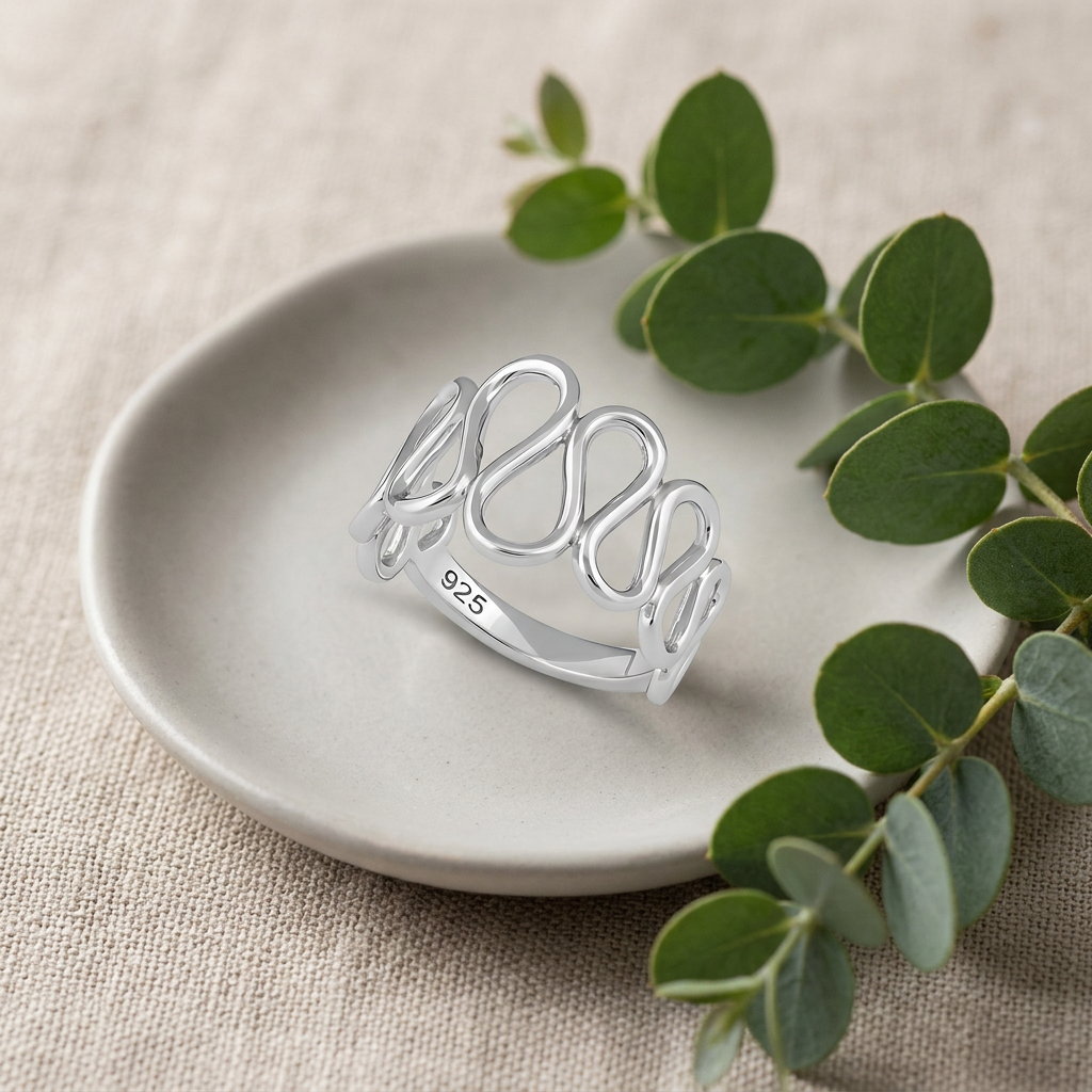 Sterling Silver 2.8mm Open Wavy Loop Ribbon Statement Ring for Women life2