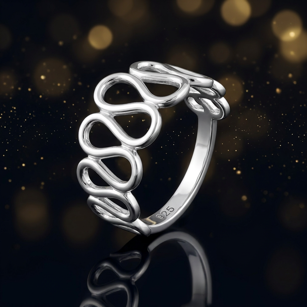 Sterling Silver 2.8mm Open Wavy Loop Ribbon Statement Ring for Women life4