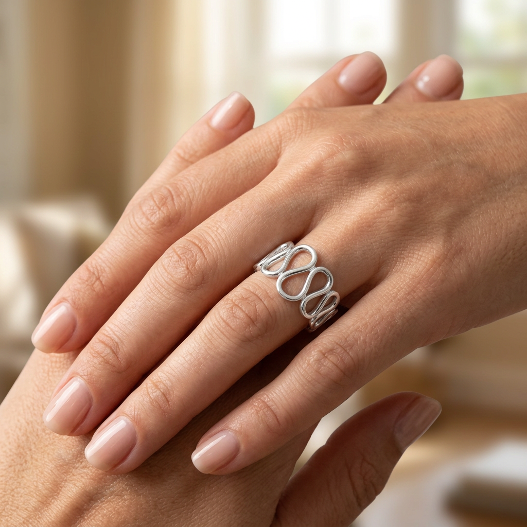 Sterling Silver 2.8mm Open Wavy Loop Ribbon Statement Ring for Women model
