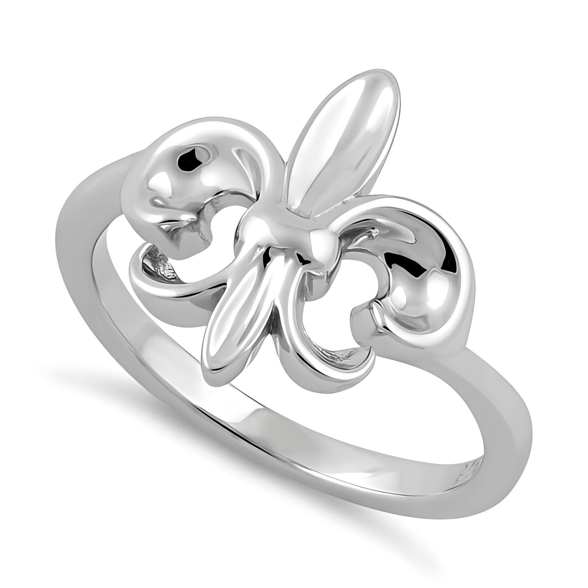 Sterling Silver 15mm Polished Fleur de Lis Ring on Slim 2mm Band for Women