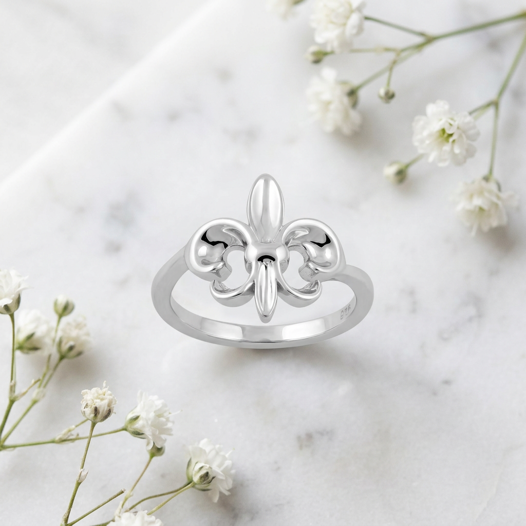 Sterling Silver 15mm Polished Fleur de Lis Ring on Slim 2mm Band for Women life1