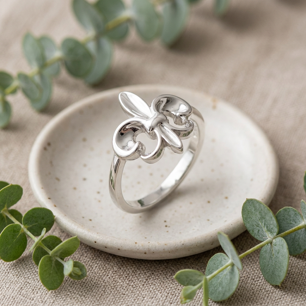 Sterling Silver 15mm Polished Fleur de Lis Ring on Slim 2mm Band for Women life2