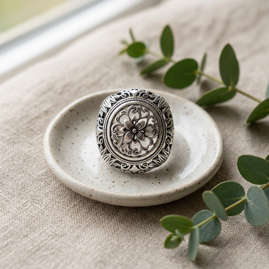 Sterling Silver Bali Filigree Flower Dome Bold Statement Ring for Women life2