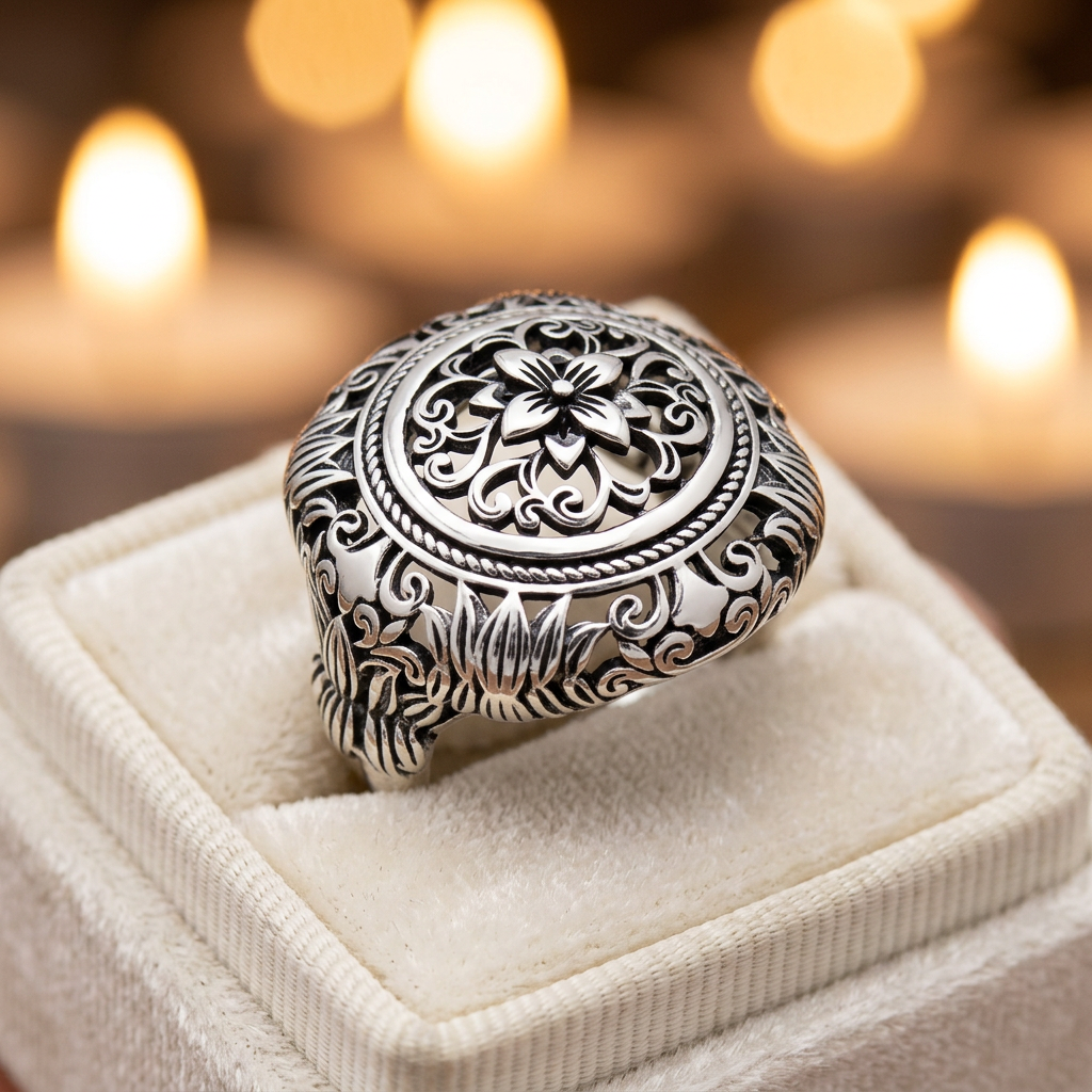 Sterling Silver Bali Filigree Flower Dome Bold Statement Ring for Women life3