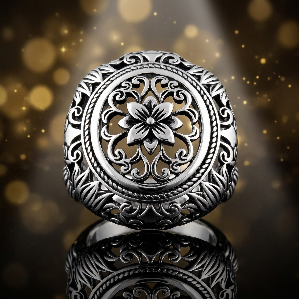 Sterling Silver Bali Filigree Flower Dome Bold Statement Ring for Women life4