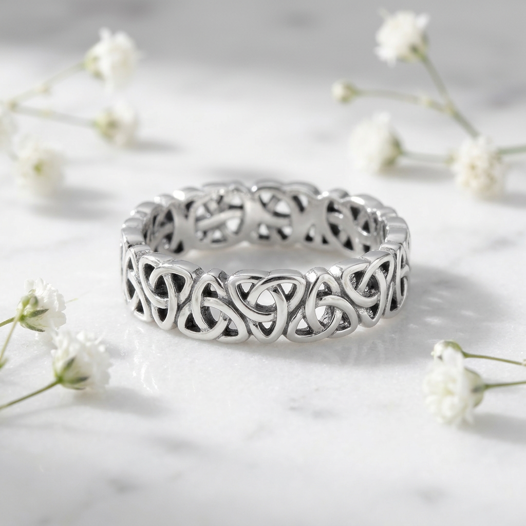 Sterling Silver 4.3mm Trinity Knot Celtic Eternity Band Ring, Unisex life1