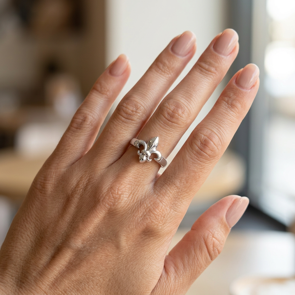 Sterling Silver 2.7mm Fleur de Lis Statement Ring for Women model