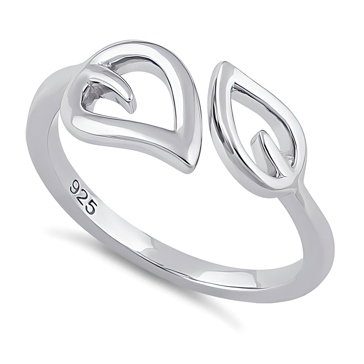 Sterling Silver 1.8mm Double Open Leaf Outline Cuff Ring for Women