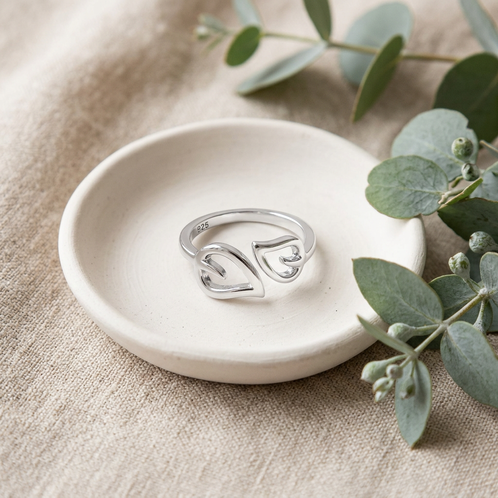 Sterling Silver 1.8mm Double Open Leaf Outline Cuff Ring for Women life2
