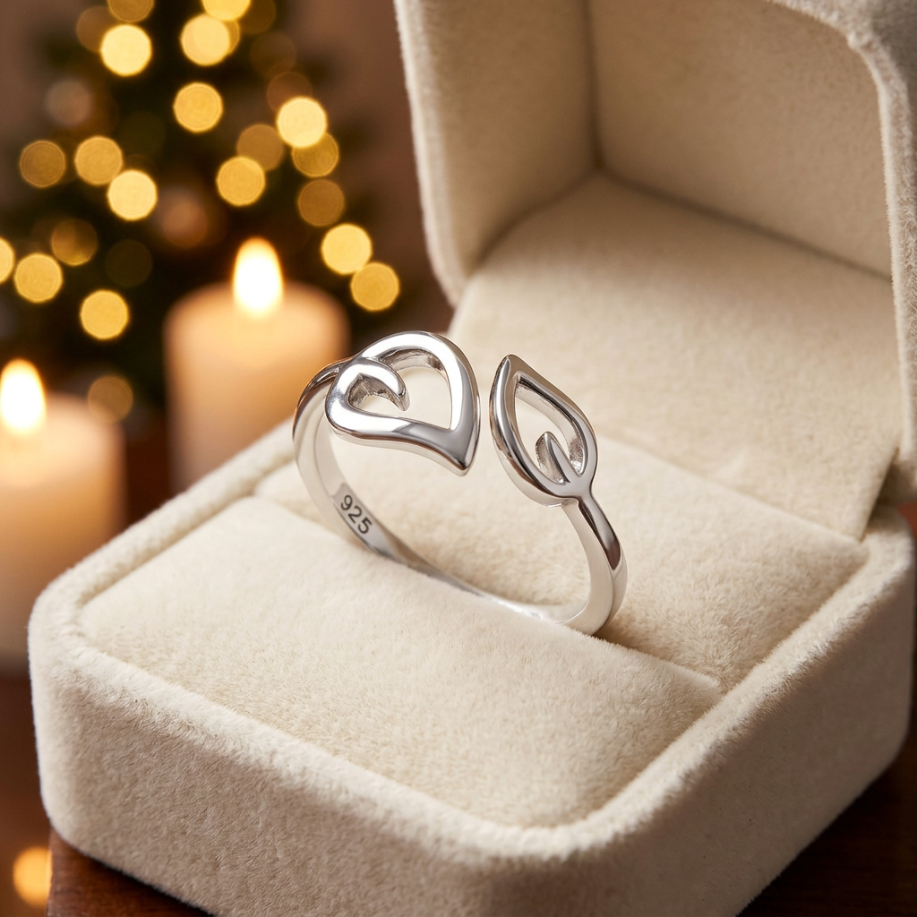 Sterling Silver 1.8mm Double Open Leaf Outline Cuff Ring for Women life3