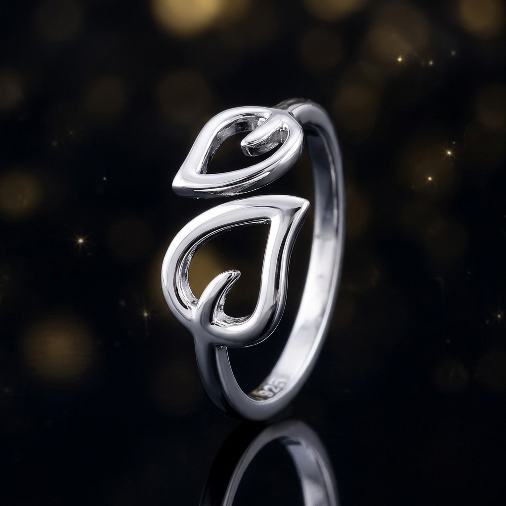 Sterling Silver 1.8mm Double Open Leaf Outline Cuff Ring for Women life4