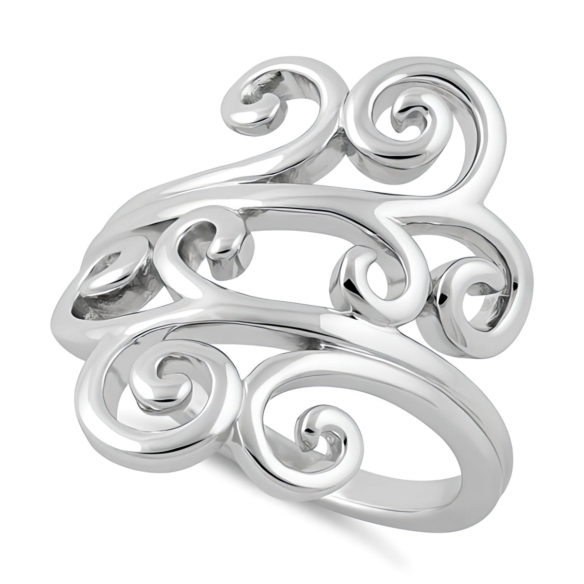 Sterling Silver 23.6mm Curling Scroll Swirl Bypass Statement Ring for Women