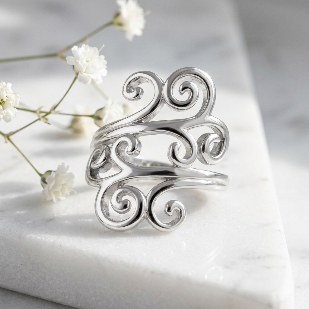 Sterling Silver 23.6mm Curling Scroll Swirl Bypass Statement Ring for Women life1