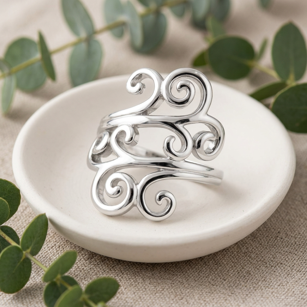 Sterling Silver 23.6mm Curling Scroll Swirl Bypass Statement Ring for Women life2