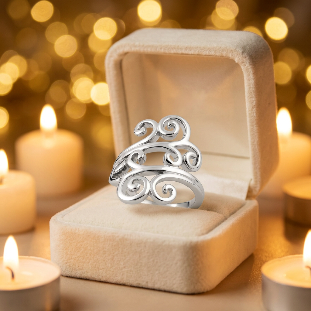 Sterling Silver 23.6mm Curling Scroll Swirl Bypass Statement Ring for Women life3