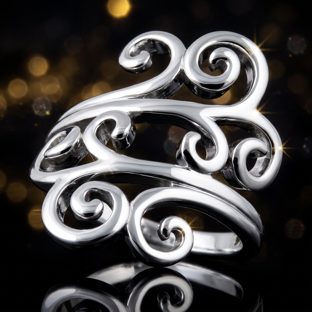 Sterling Silver 23.6mm Curling Scroll Swirl Bypass Statement Ring for Women life4