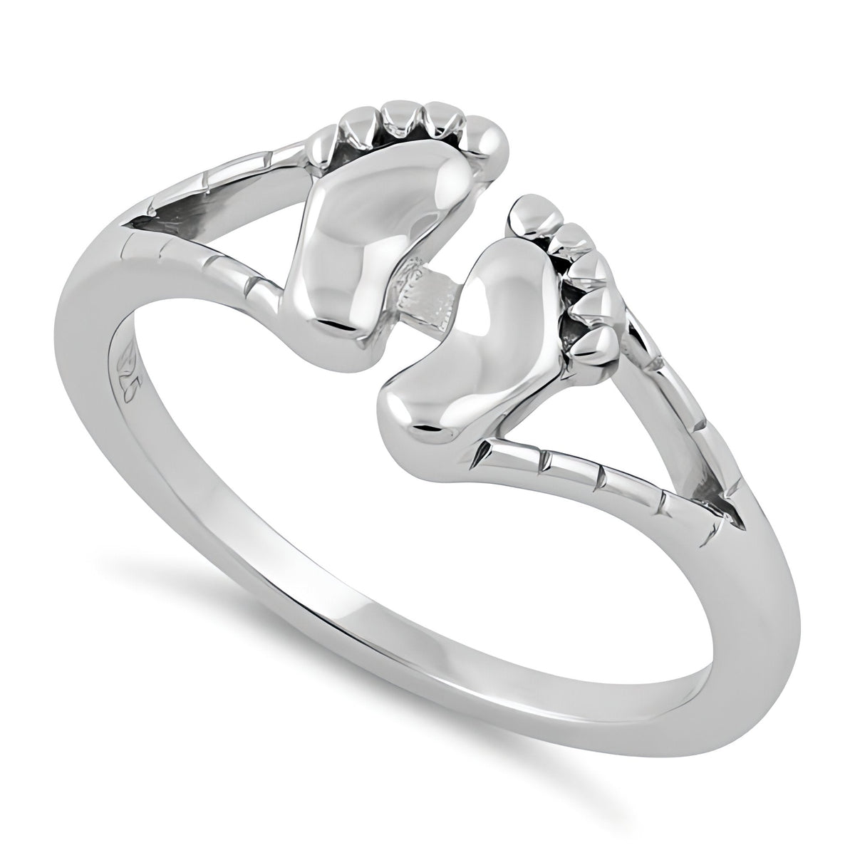 Sterling Silver Baby Feet Footprints Open Shoulder Ring for Women
