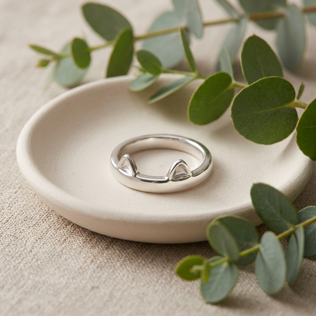 Sterling Silver Cat Ears Band Stacking Ring for Women life2