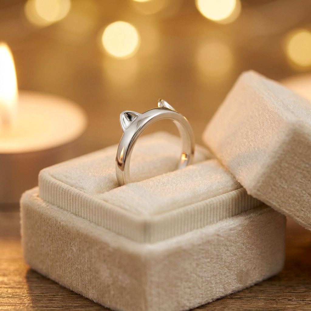 Sterling Silver Cat Ears Band Stacking Ring for Women life3