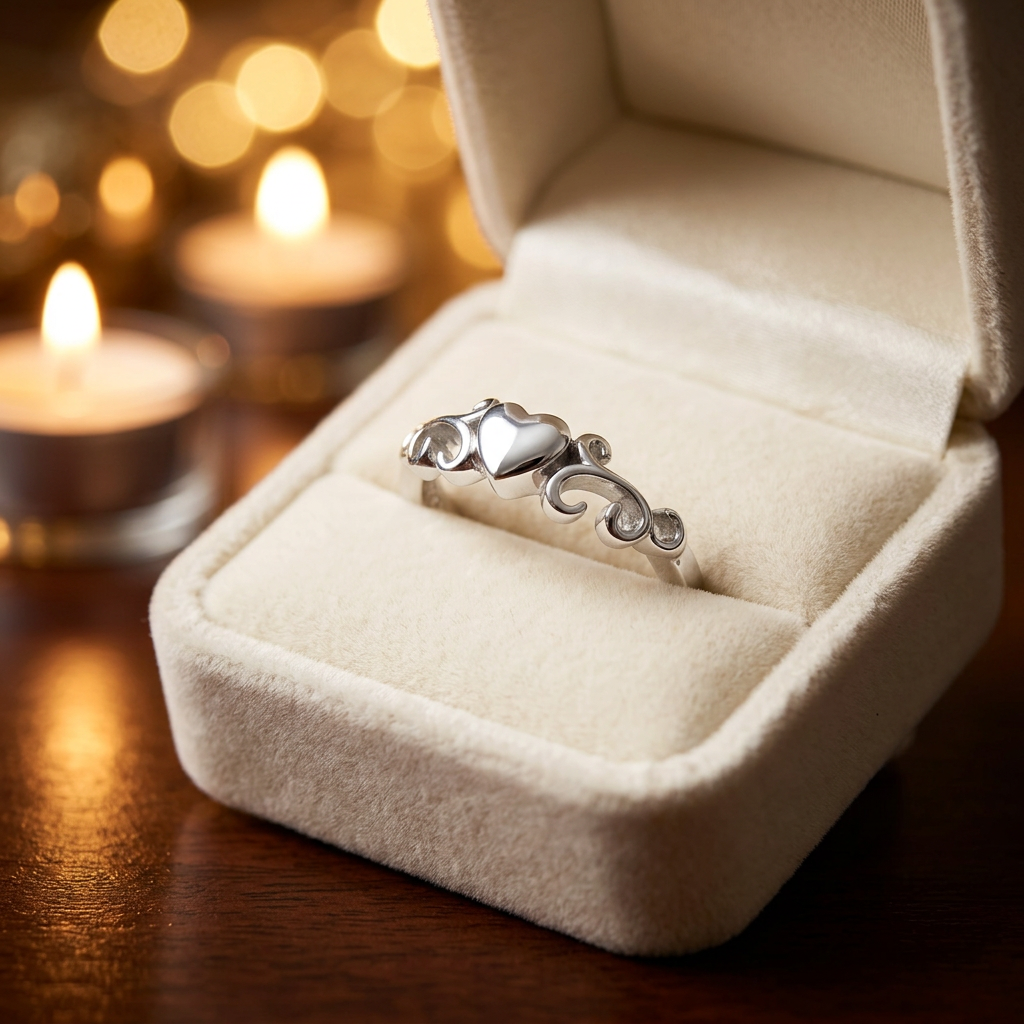 Sterling Silver 2.7mm Puffed Heart Scroll Swirl Promise Ring for Women life3