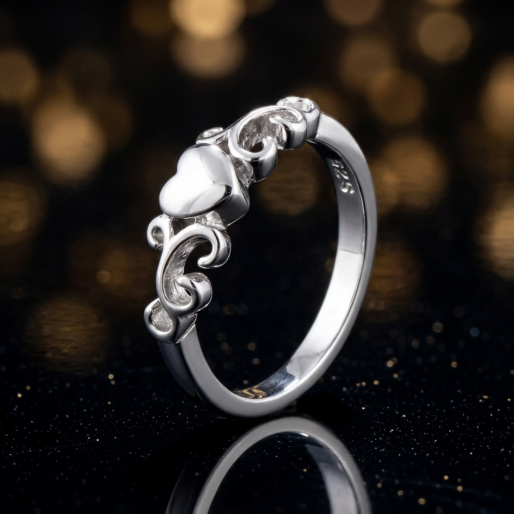 Sterling Silver 2.7mm Puffed Heart Scroll Swirl Promise Ring for Women life4