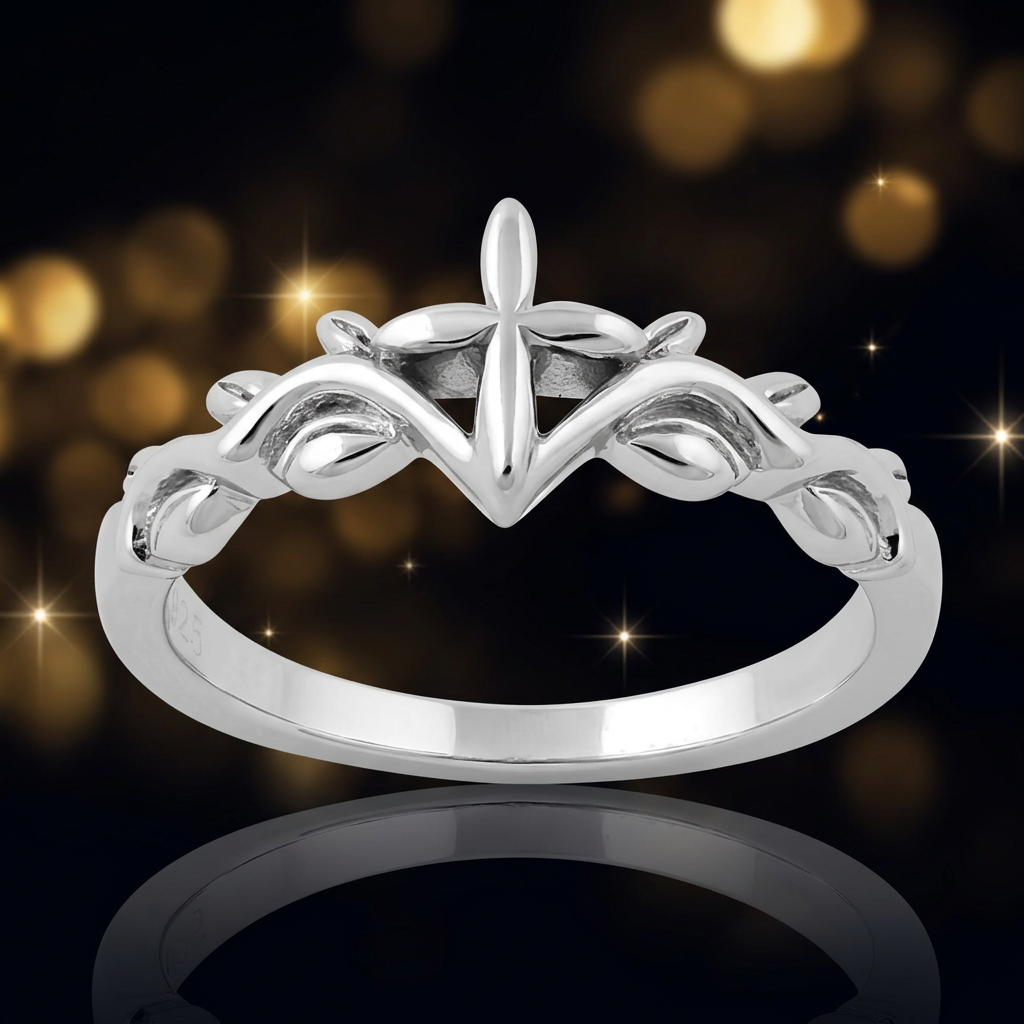 Sterling Silver 2.8mm Cross and Leaf Vine Faith Ring for Women life4