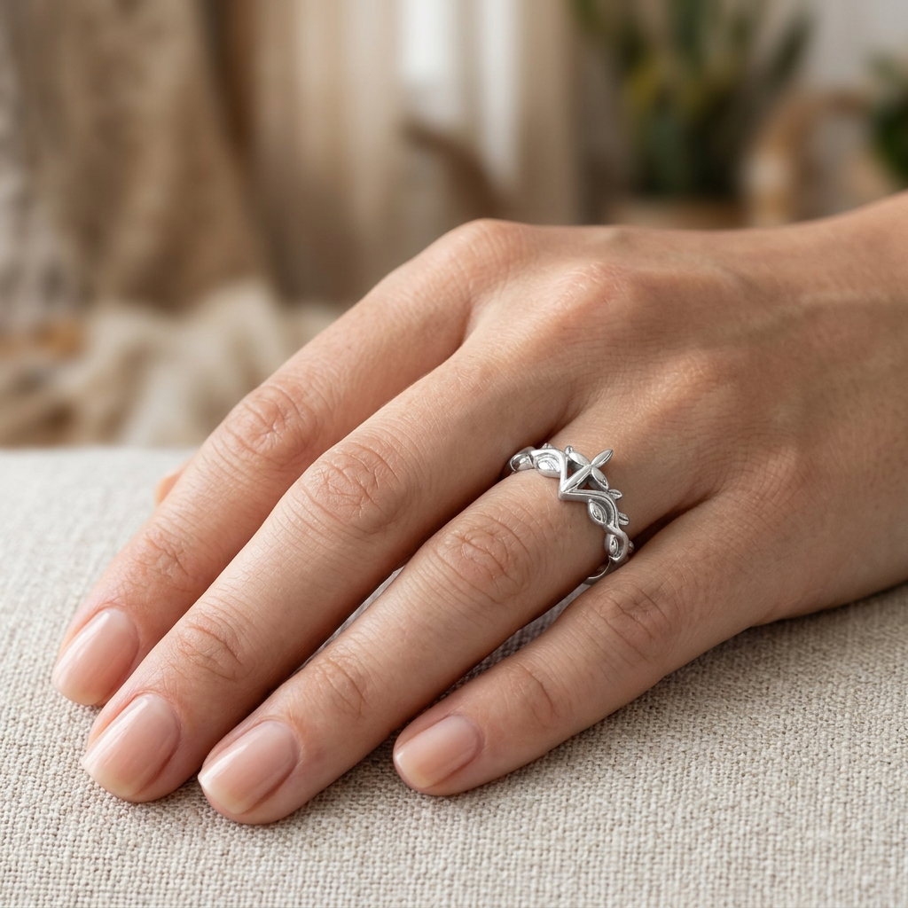 Sterling Silver 2.8mm Cross and Leaf Vine Faith Ring for Women model