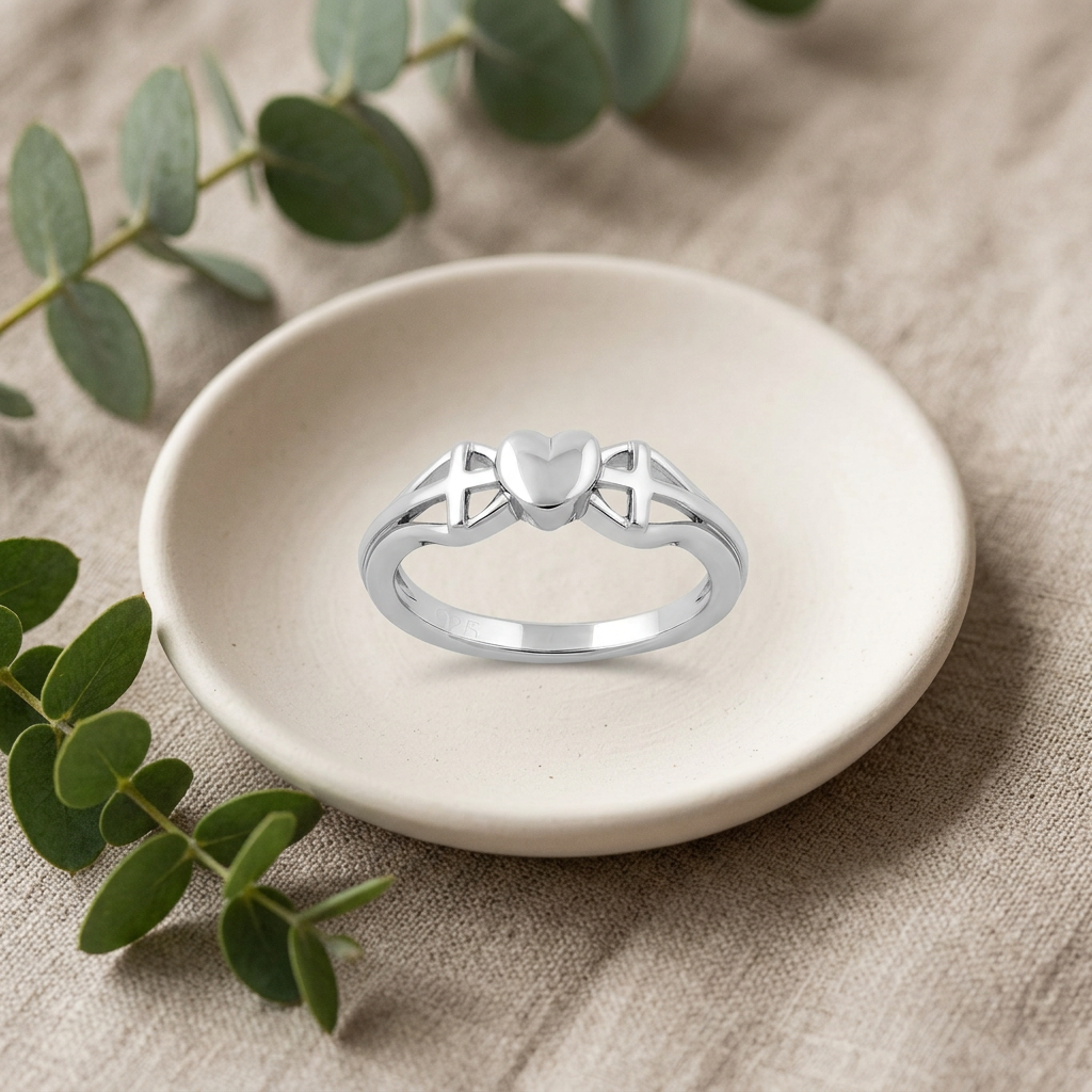 Sterling Silver 2.6mm Puffed Heart and Two Crosses Faith Ring for Women life2
