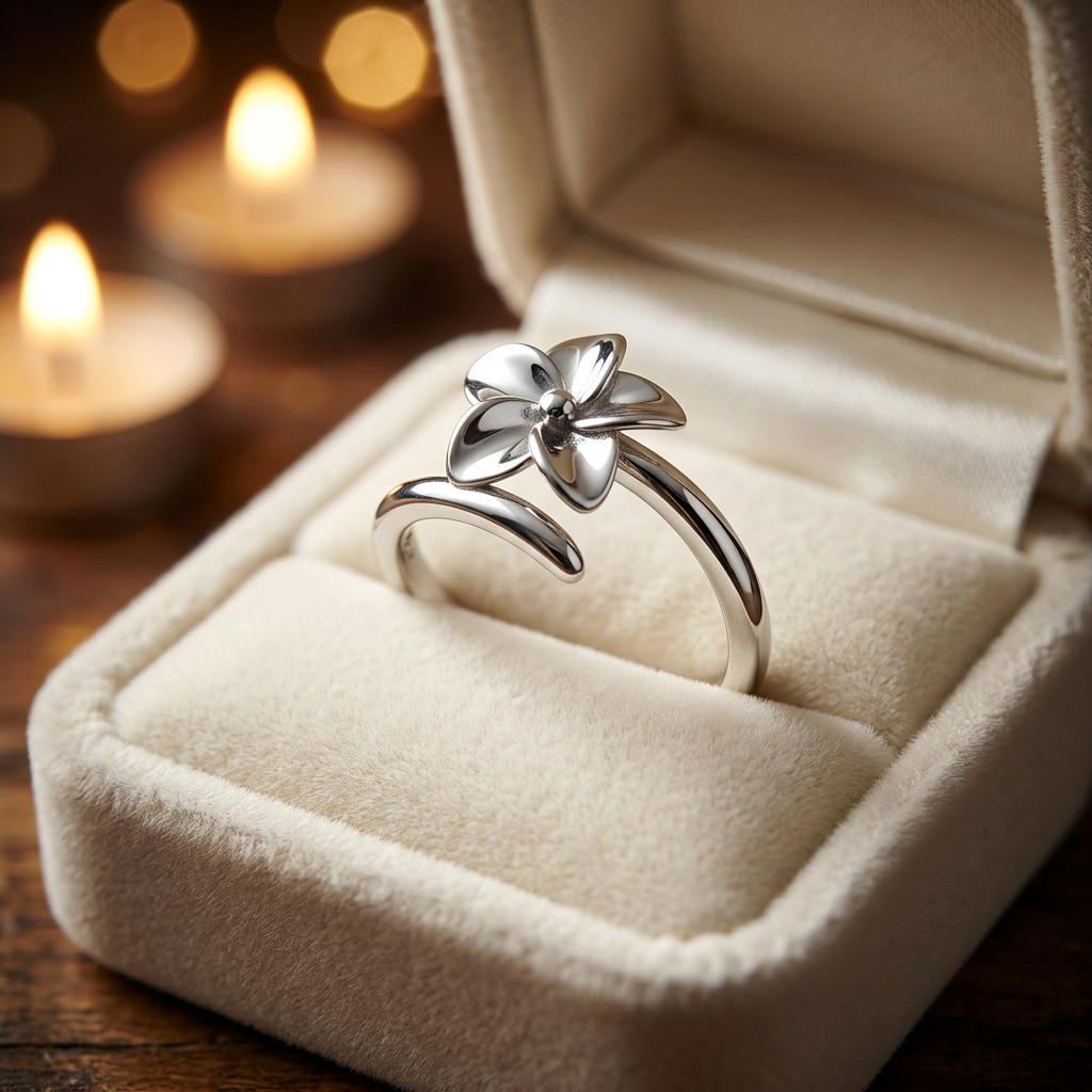 Sterling Silver Plumeria Flower Wrap Bypass Thin Band Ring for Women life3