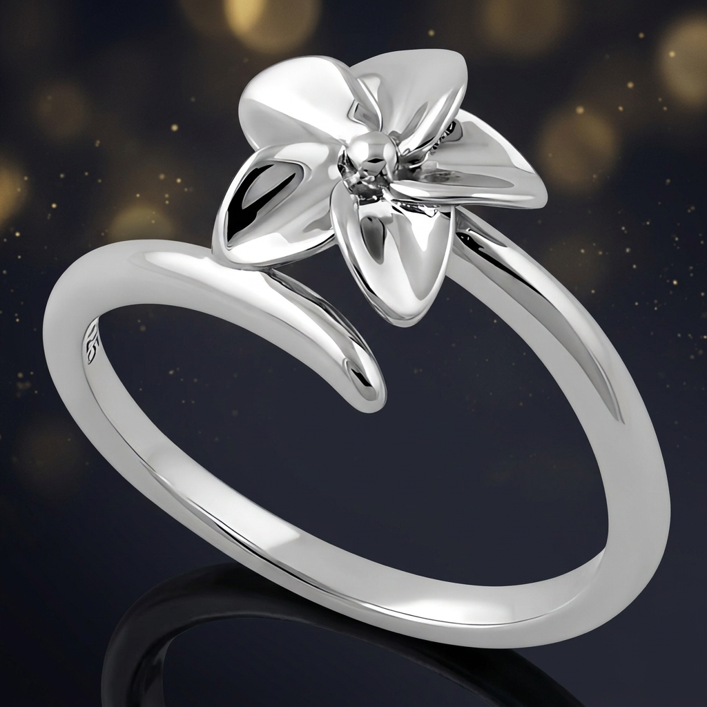 Sterling Silver Plumeria Flower Wrap Bypass Thin Band Ring for Women life4