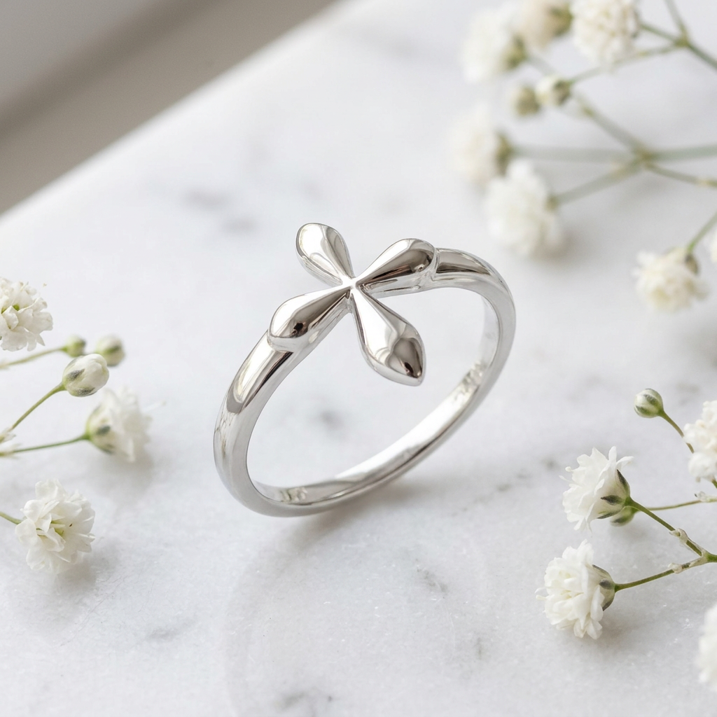 Sterling Silver 2.1mm Polished Teardrop Cross Faith Ring for Women life1